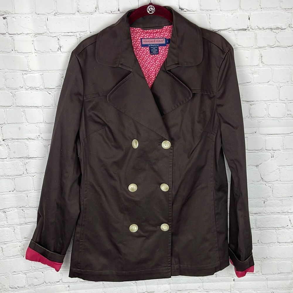 Vineyard Vines Brown Double-Breasted Jacket with Pink Lining